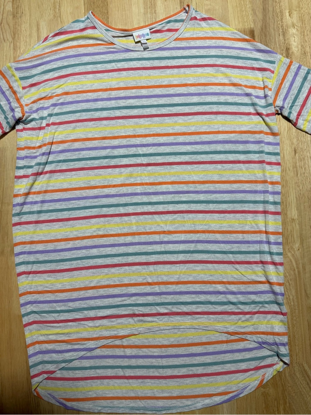 LuLaRoe Irma Tunic Top XS Multicolor Striped High Low Short Sleeve
